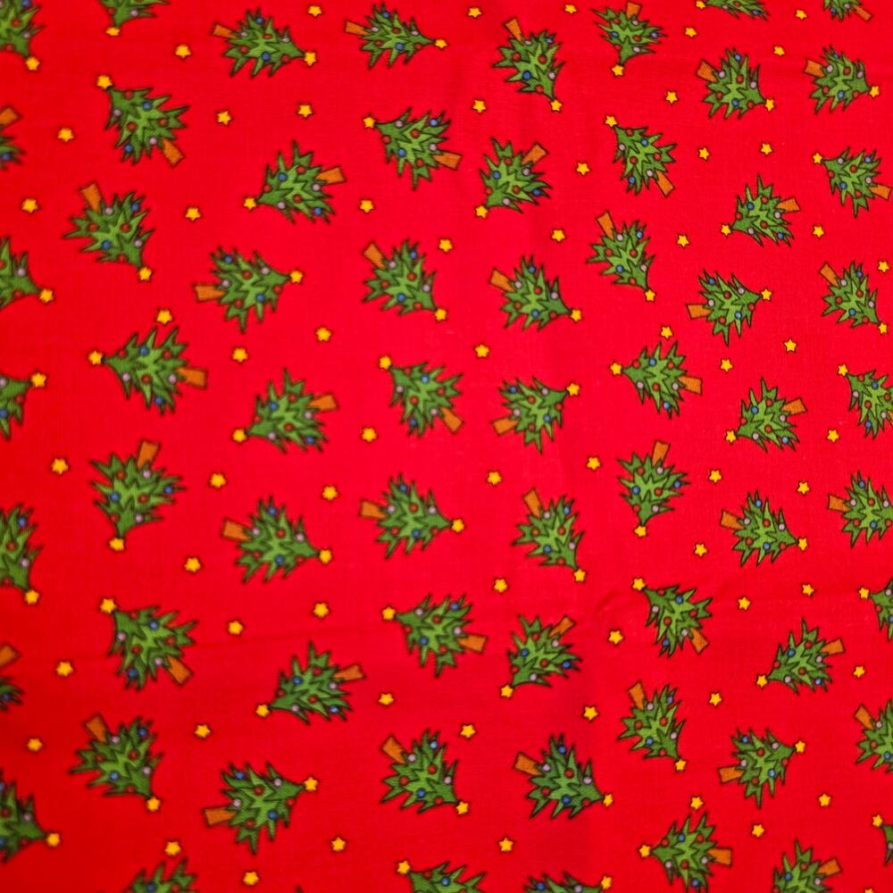 Christmas Tree Cotton Fabric Red Green Mini Trees Stars Holiday Quilting 20x44
